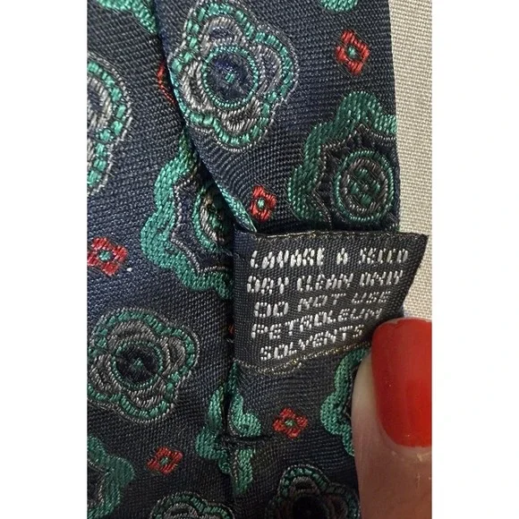 VTG GUCCI 100% Silk Tie Navy Green Medallion Print Vintage 1990s Made In Italy - Picture 13 of 14